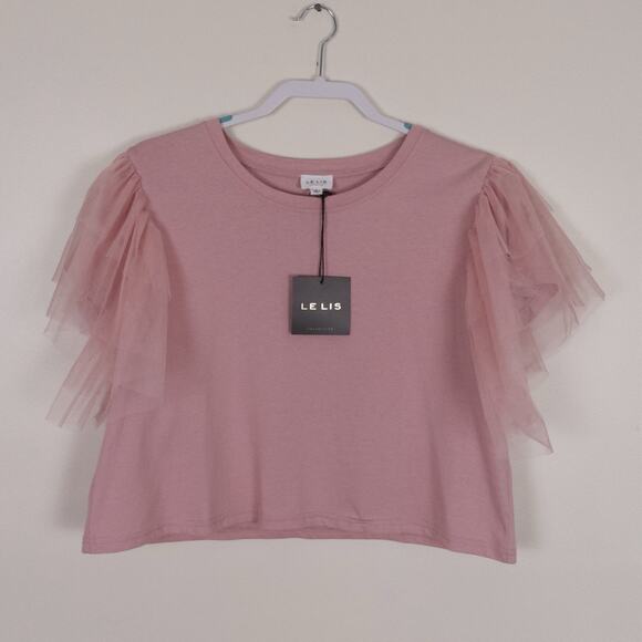 Le Lis Tops - NWT Le Lis Pink Tulle Ruffle Sleeve Boxy T Shirt Size L Whimsical Fairy Coquette